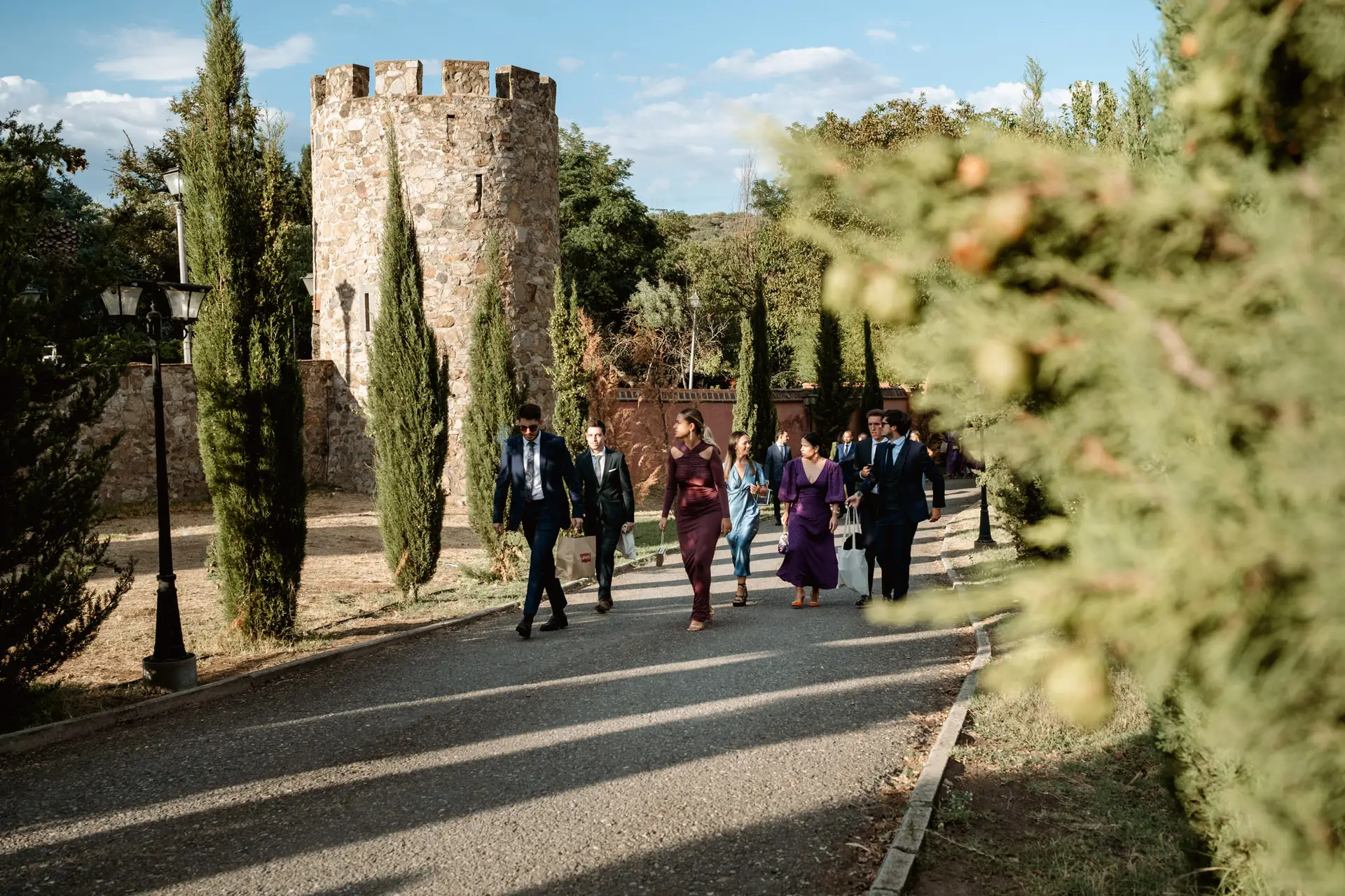 Los invitados llegan al Castillo del Toriñuelo por el camino de cipreses