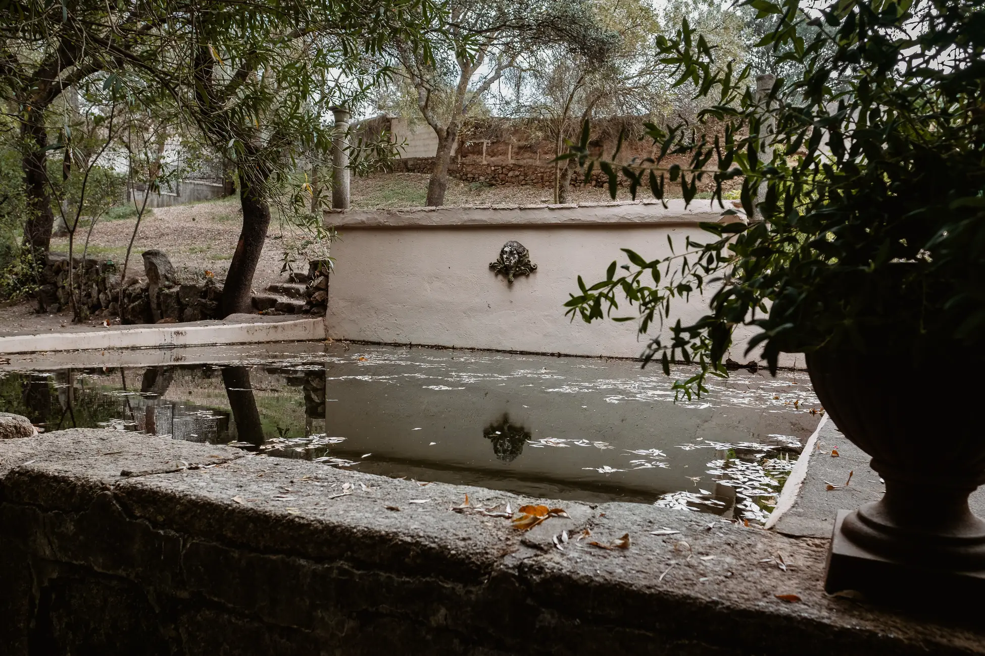 Estanque de piedra en los jardines del Lavadero de Lanas