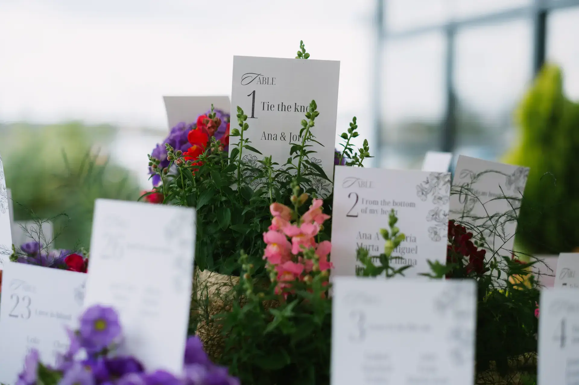 Seating plan con flores de colores, en Badajoz