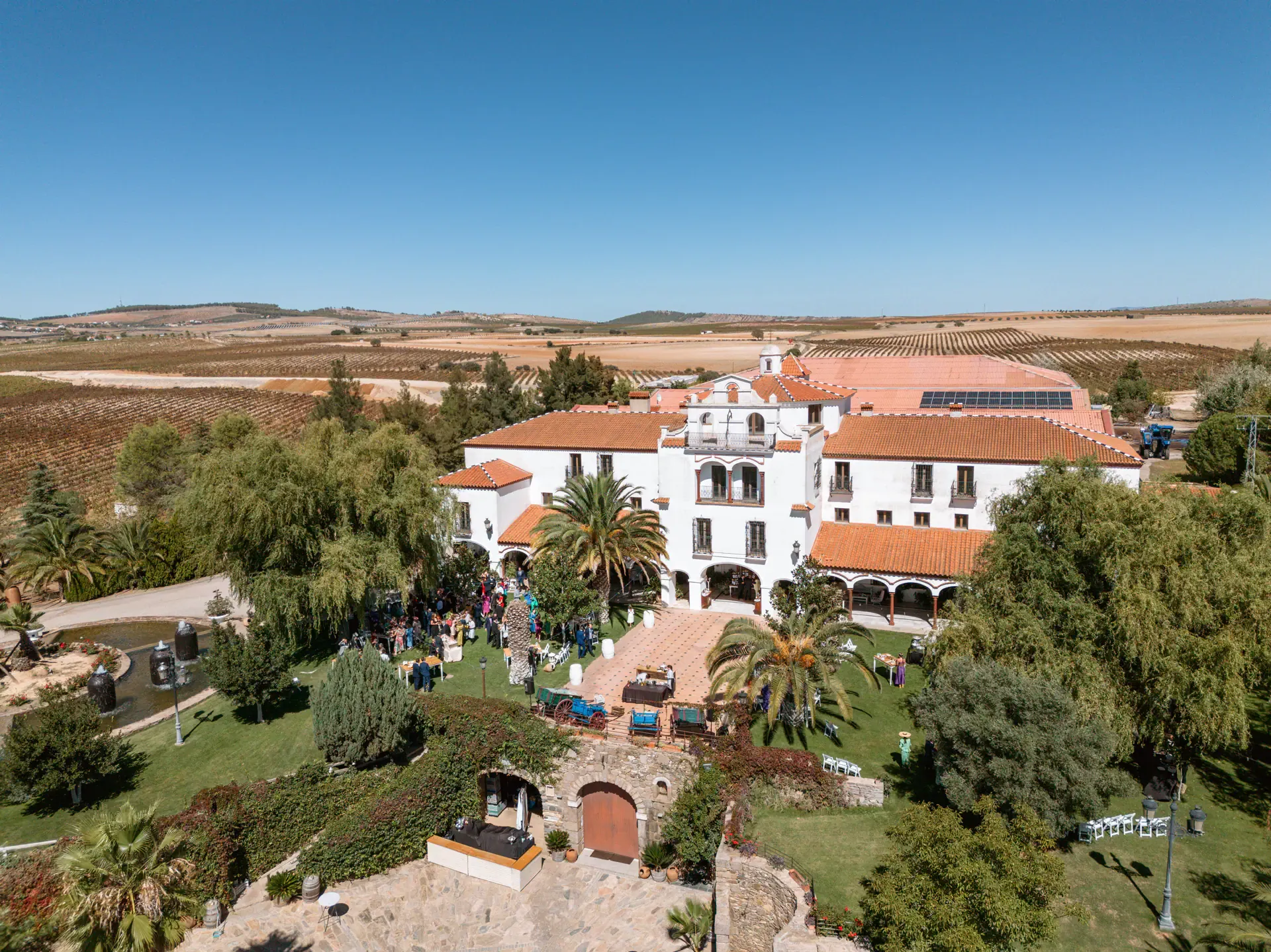 Vista aérea de Bodegas Medina entre viñedos de Zafra