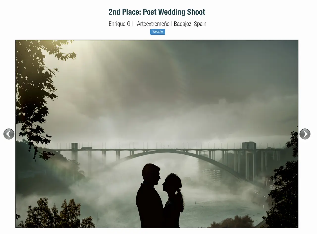 Postboda de Enrique Gil premiada con el segundo puesto de su categoría en la ISPWP