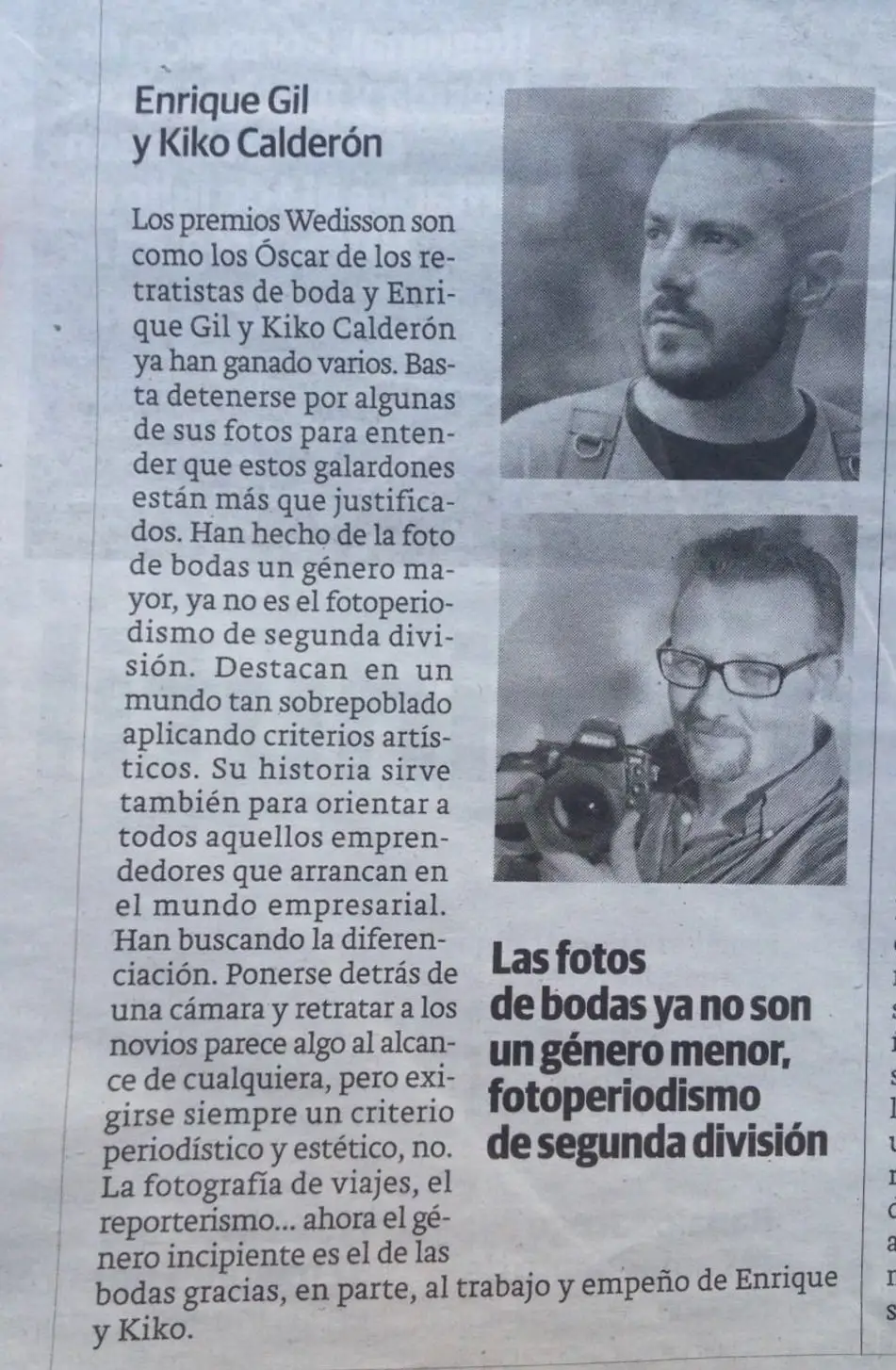 Columna del periódico HOY sobre Enrique Gil y Kiko Calderón, de Arteextremeño
